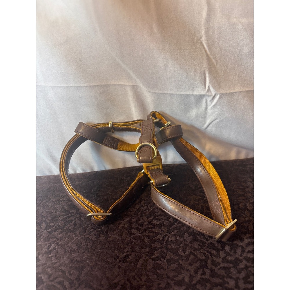 AKC Small Dog Harness Brown Faux Leather Adjustable Step-In 5/8" x 13-23"